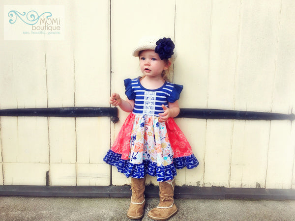 navy coral flower portrait dress for girls