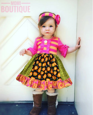 girl's Halloween pumpkin patch dress