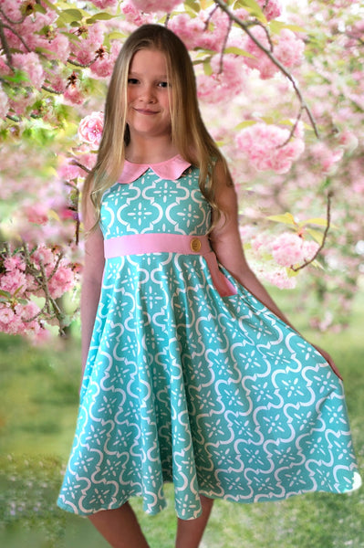 Lola Ultimate twirl dress in aqua/pink