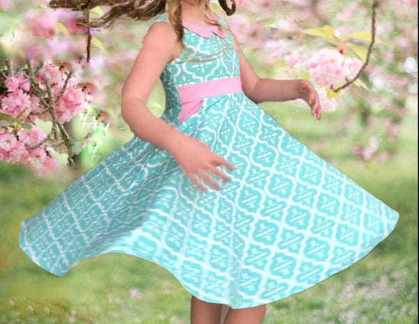 Lola Ultimate twirl dress in aqua/pink